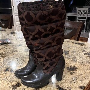 COACH Loryn signature quilted high heel size 11 women rain boots brown
